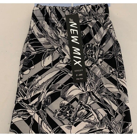 Reg One Size Womens‎ Navy Blue Gray Geometric Floral Print Leggings - Picture 2 of 4